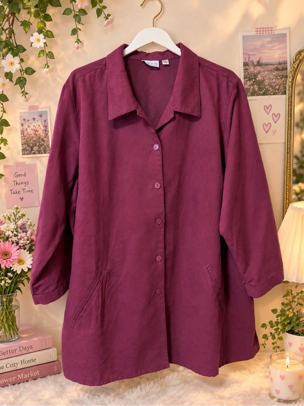Joan Rivers Button Down Blouse Burgandy Top